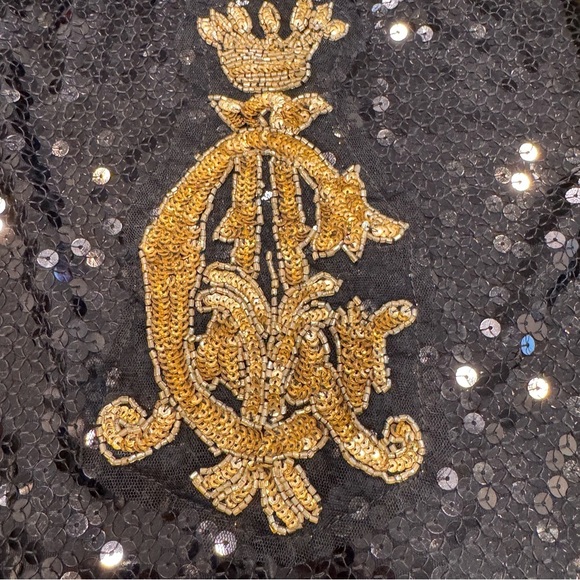 NEW Christian Audigier Womans Black Sequins Top W/ Gold Accents size Medium NWT - Picture 12 of 16